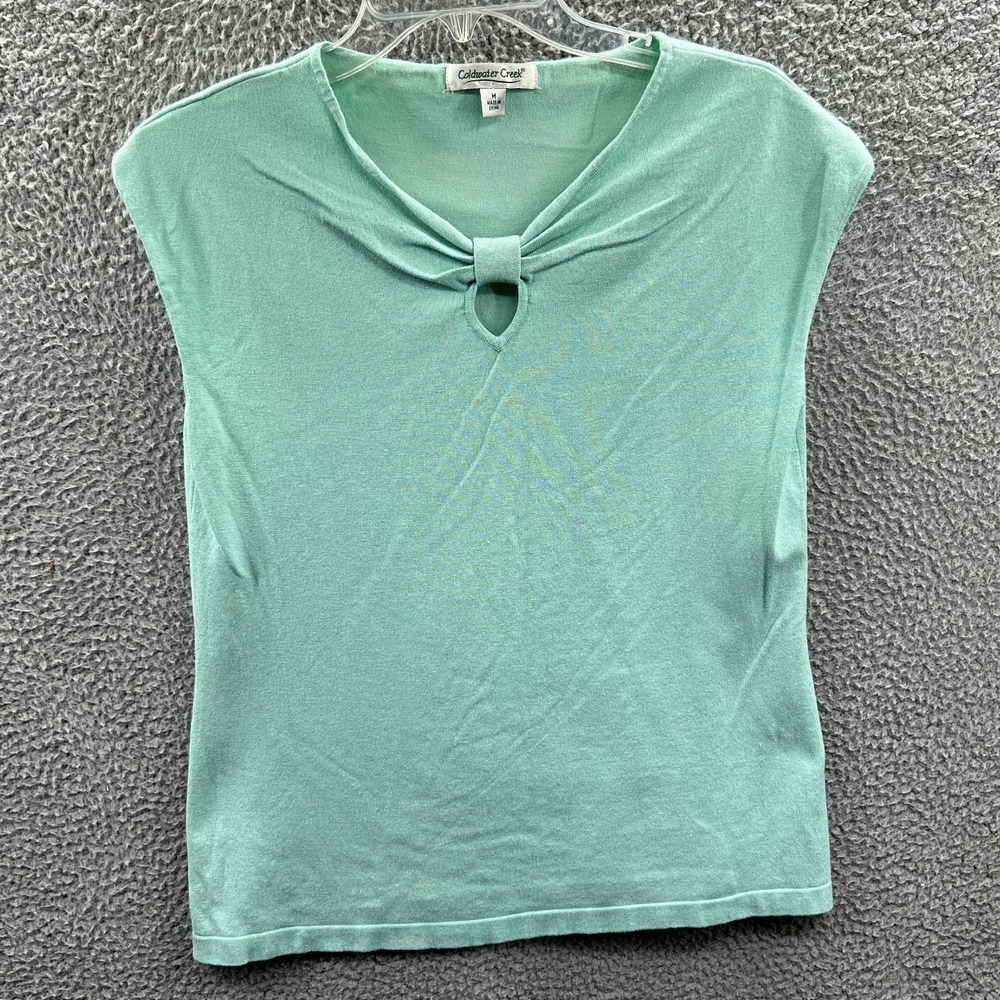 Coldwater Creek Women Knit Top M Mint Green Twist Keyhole Soft Sleeveless Office